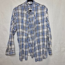 Men Long Sleeves Button Down Dress Shirt Blue Black Size L 755