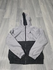 Jordan Black  Gray Hooded Full-Zip Windbreaker Jacket Boys Size M 10-12 E145