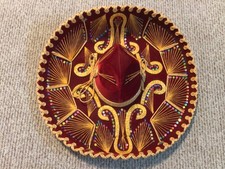 Vintage Pigelle XXXXX Mexico Mariachi Red Velvet Sombrero 24" Wide
