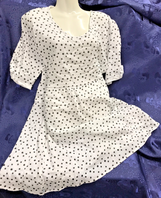Serra Lightspun Polka Dot DRESS SZ XL 100% Cotton -V neck breezy dress/tunic NWT
