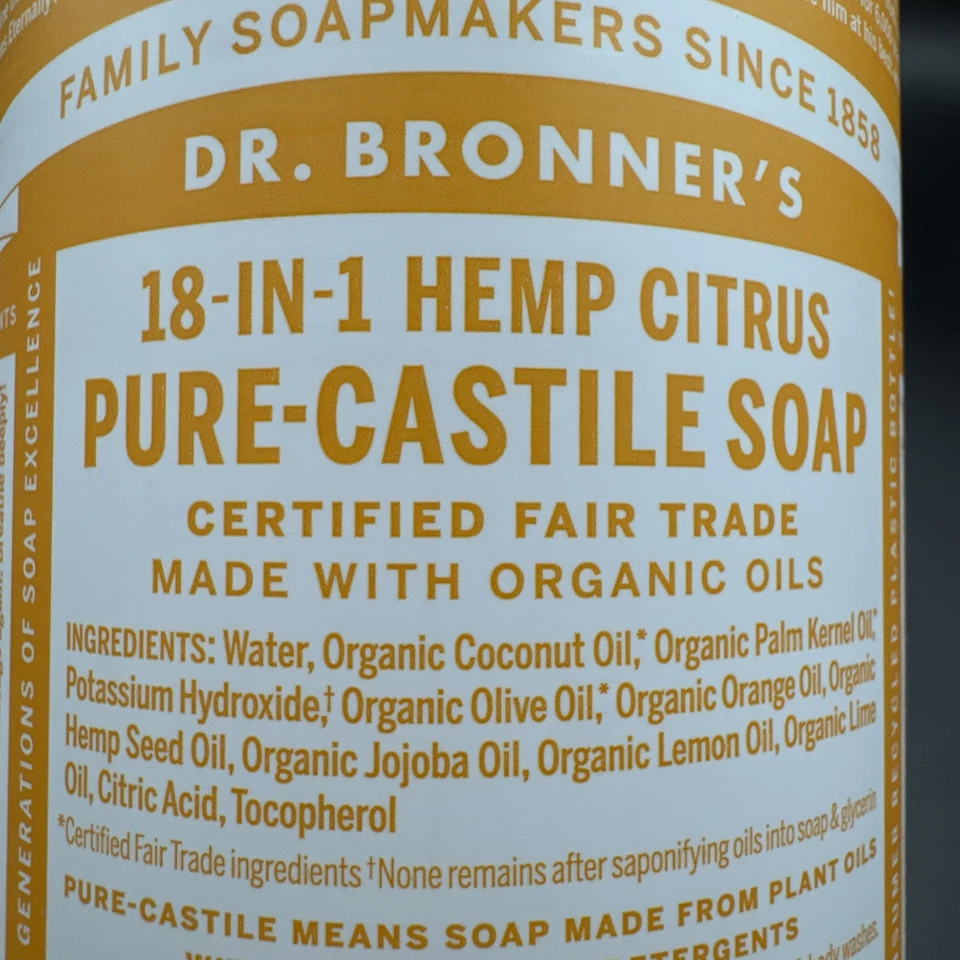 Dr. Bronner's 18 en 1 cáñamo cítrico puro Castilla jabón líquido 32 oz NUEVO aceite orgánico Foto 2 de 4
