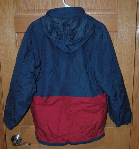 Old Navy Boy's 16 Fleece Lined Midweight Navy & Maroon Coat with Hood Full Zip - Picture 2 of 3