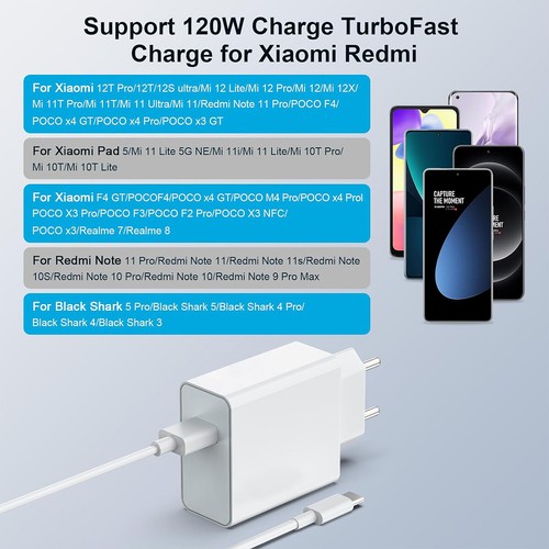 Für Xiaomi 120W Schnell Ladegerät Netzteil 6A USB-C Kabel Redmi Note10/11/12Pro - Zdjęcie 5 z 18