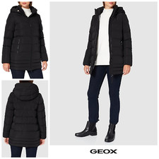 Geox Jacket Coat Size Uk 10 Asheely Parka Quilted Detachable Hood - Black