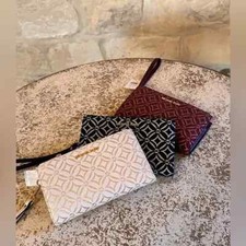 Michael Kors Jet Set Travel LG Double Zip Wallet Graphic Logo MK Oxblood Multi