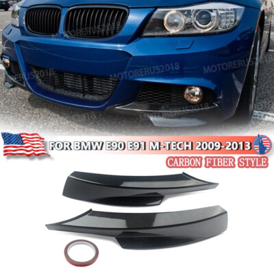 2X Front Bumper Splitter For BMW E90 E91 328i LCI M-Tech 09-13 Carbon Fiber Look