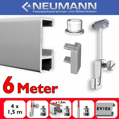 Gallery Rail With Slider 6 M, Picture Rail Set, Silver Matt