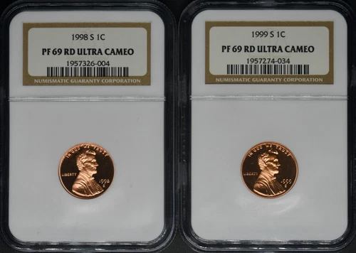 1998-S 1999-S Lincoln Cent - NGC PF69 RD Ultra Cameo - 2 Coin Lot - ✪COINGIANTS✪
