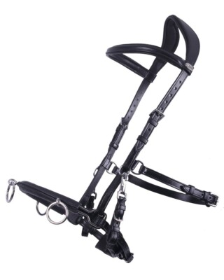 QHP Cavecon Bridle w Bit Usable Leather Black Brown Thoroughbred Warmblood Pony