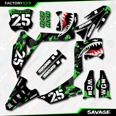 Restyle Black Green Savage Racing Graphic Kit fit 03-08 Kawasaki Kx125 KX250