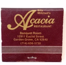 Vintage Acacia Restaurant Matchbook Cover Garden Grove CA Banquet Room Billy