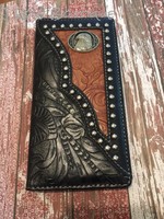 Fathers Day Blk American Eagle Cowboy Tooled Leather Bifold Long Wallet Western Fathers Day Blk American Eagle Cowboy Tooled Leather Bifold Long Wallet Western