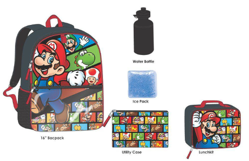 Juego de 5 piezas Super Mario, mochila con lonchera, botella de agua, estuche y bolsa de hielo - Imagen 3 de 4