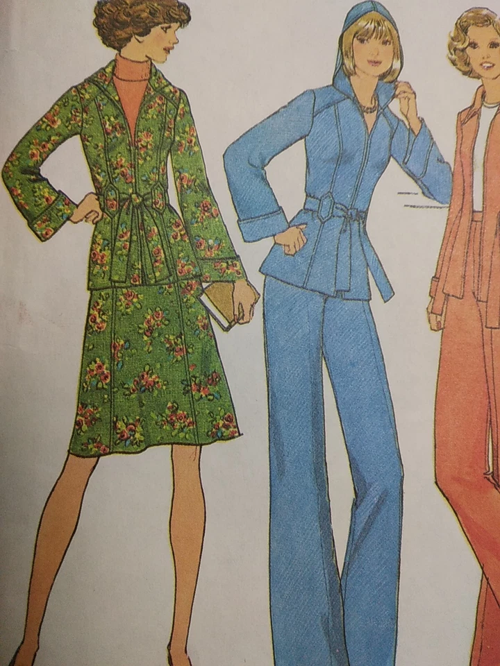 Pants Wide Leg Belted Jacket Skirt 12 Simplicity 7094 Sewing Pattern VTG Hooded - Image 3 of 4