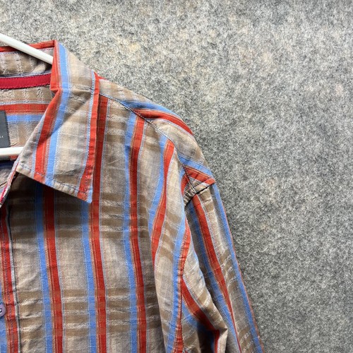 Armani Exchange Shirt Men Extra Large Beige Blue Casual Button Down Striped Vtg - Picture 4 of 13