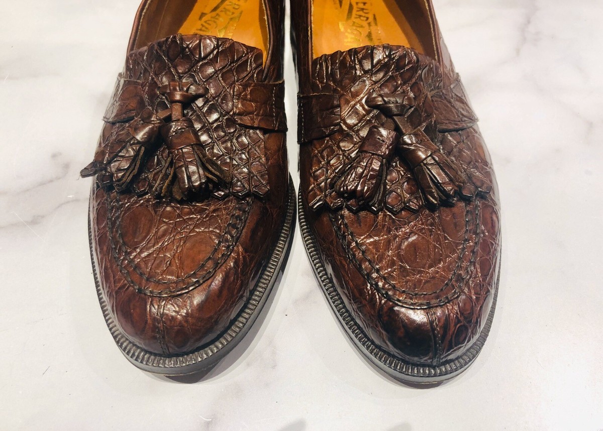 Salvatore Ferragamo Men\'s Dark Brown Crocodile Loafer 11D SALVATORE FERRAGAMO Brown Crocodile Leather Shoes Loafers  main image 3