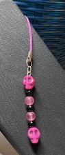 Cell Phone Charm Strap Dangle Pink And Black SKULL iPhone Android Accessory