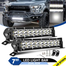Pair 7" 300W LED Light Bar Spot Flood Combo Driving Lamps UTV ATV SUV Boat Truck