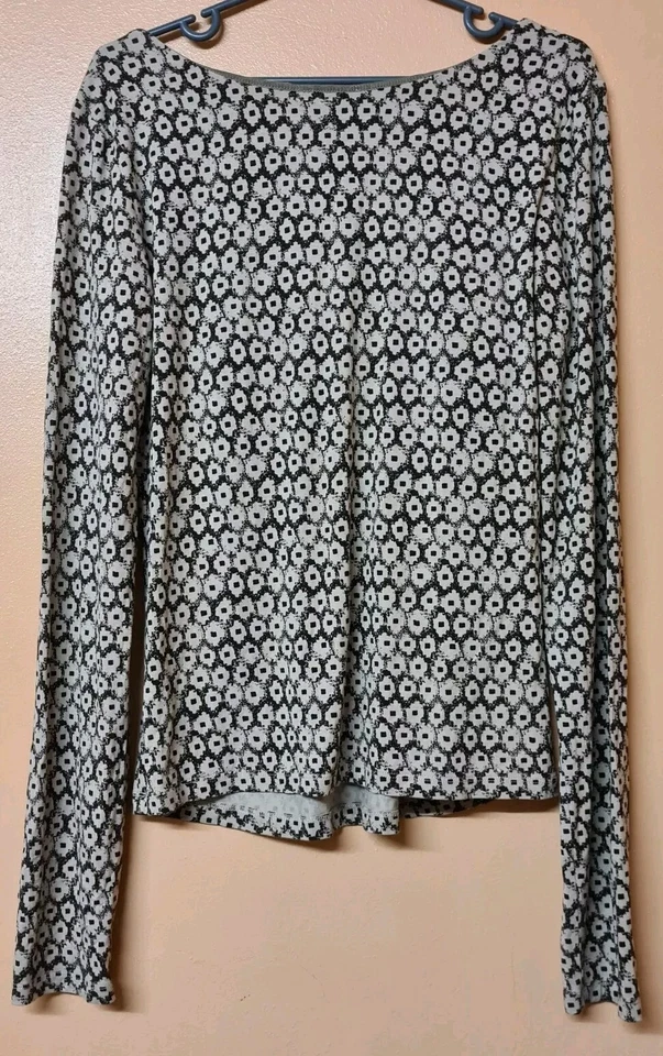 Max Mara Weekend Blouse Top Brown Cream Patterned Long Sleeve Scoop Neck Size L - Image 2 of 4