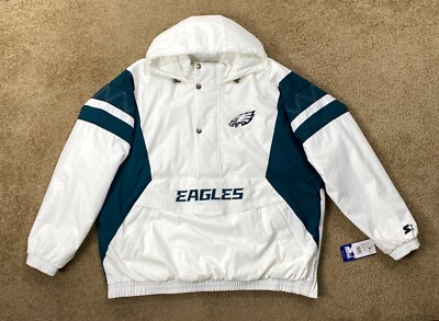 Eagles Jacket Philadelphia Starter Hooded Half Zip Pullover WHITE