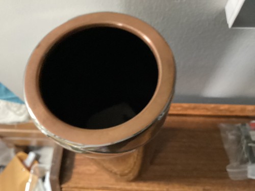 Vintage Black Glass Vase With Copper, Silver And Gold Color Rim - Picture 3 of 3