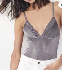 Urban Outfitters Out From Under Shayla Velvet Plunging Bodysuit grey/Purple S