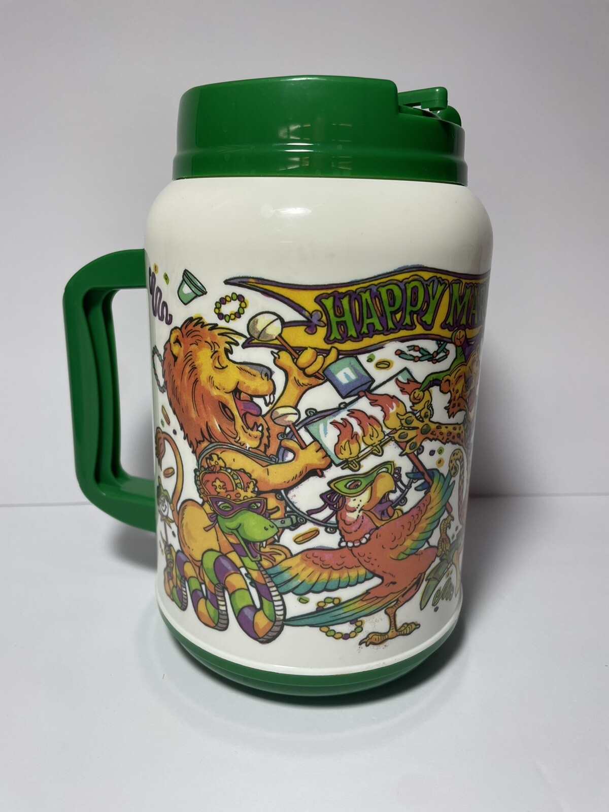 Mardi Gras Themed Large Plastic Vintage Insulated Drink Party Mug Cold Or Hot