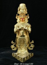 12.2'' Old Nepal Purple Bronze Gold Painting Zhaji Lamu Zhajilamu Buddha Statue