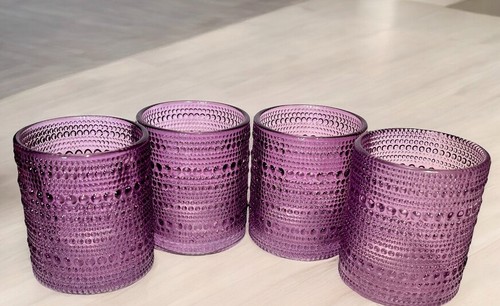 Jupiter Purple Double Old Whiskey Beaded Hobnail Drinking Glass Set of 4