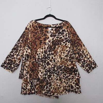 Susan Graver Top Tunic Plus 2X Leopard Animal Print Tiered Flowy Liquid Knit