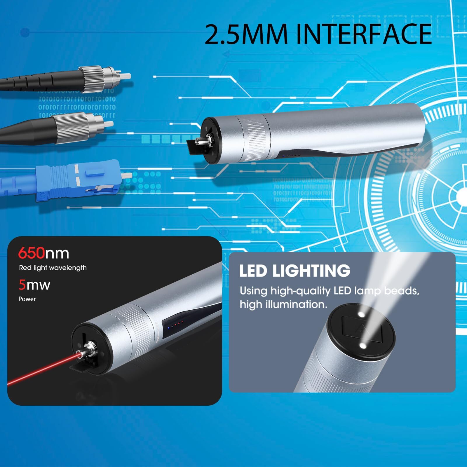 FYBOPTWU - Rechargeable Visual Fault Locator Rechargeable Fiber Optic VFL Fib...