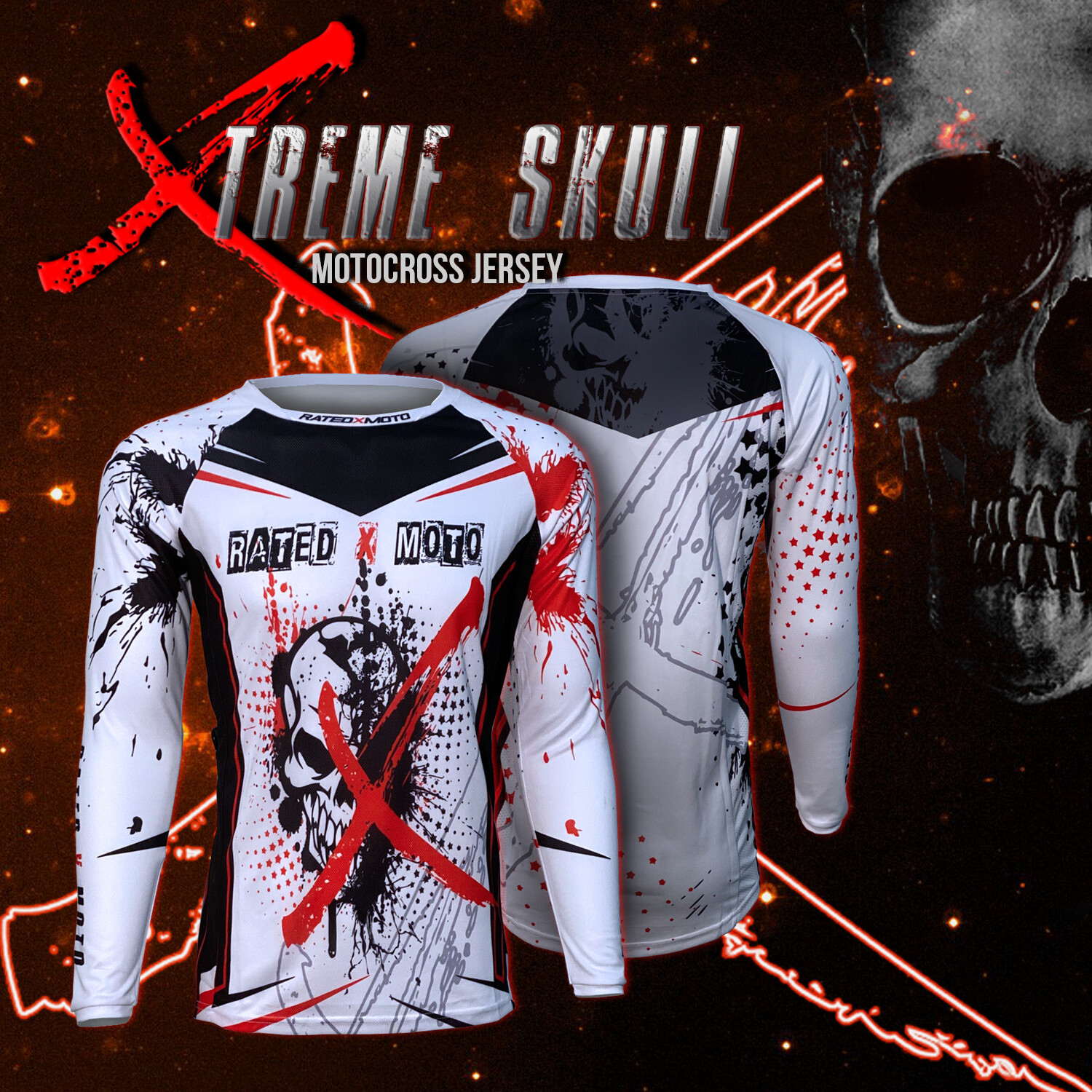 Motocross Jersey Xtreme Skull men&rsquo;s, MX, ATV, Dirt Bike Rated X Moto