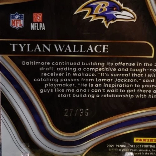 2021 Select Tylan Wallace White Prizm /35 Field Level Rookie RC No. 378 Ravens - Image 3 of 3