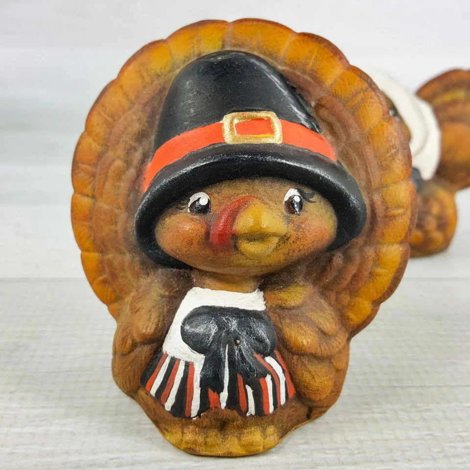 Juego de coctelera de sal y pimienta vintage de cerámica de pavo de acción de gracias Pilgrim Boy & Girl Foto 3 de 4