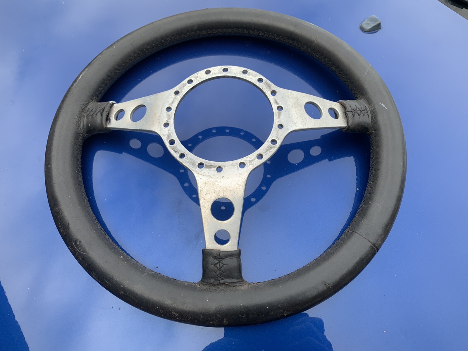 Moto lita steering wheel, black leather, damaged, display, man cave