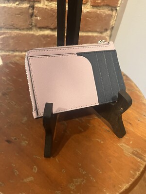 Kate Spade Cameron medium Pink l-zip Black Card Holder Wallet Key Chain