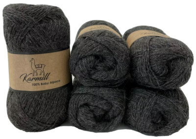 Alpaca Wool Skein 100% Baby Alpaca Yarn Lot of 5 Sport Weight  Dark Gray 4040