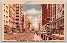 Detroit Michigan~Woodward Avenue Retail Shopping Centre~Vintage Linen Postcard