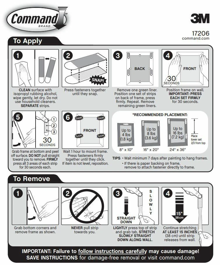 3M Command Strips Self Adhesive Damage Free Wall Hanging Picture Frames Posters - Image 3 of 4