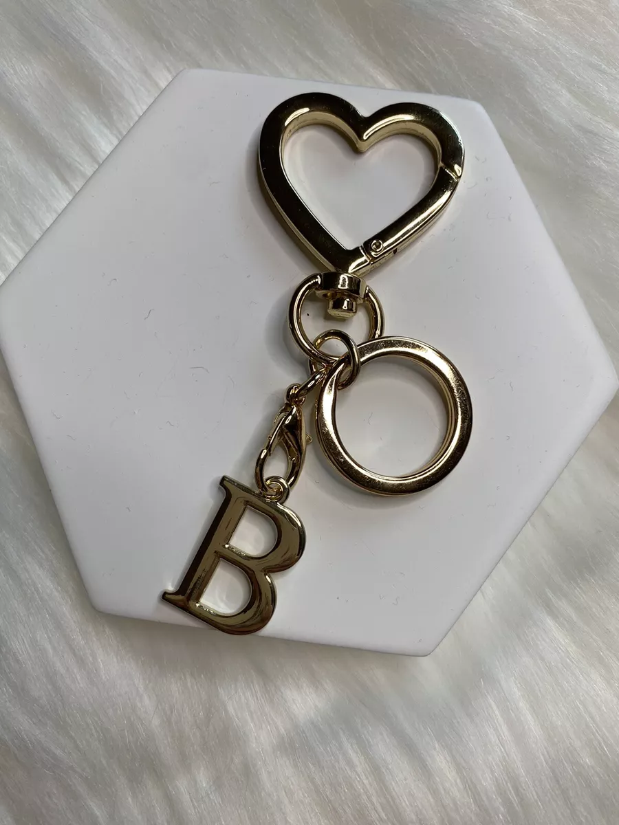 Letter B Gold Color Initial Heart Love Metal Keychain Key Chain Ring NEW