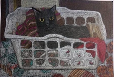 Original Art 5" X 7" OllieTuxedo Black Cat by artist Renee Thompson Ferguson