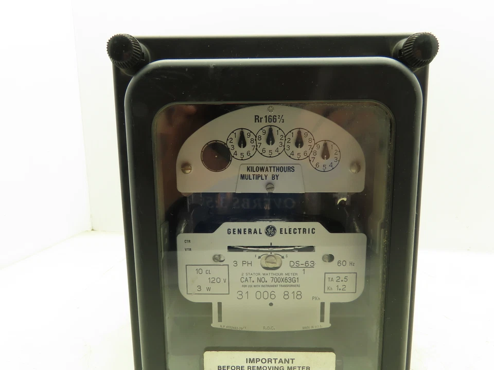 GE General Electric 700X63G1 DS-63 Watthour Meter Kilowatt Hours 2-Stator 3PH - Image 3 of 4