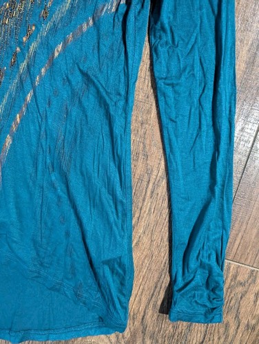 Miss Me Women's Turquoise High Low Tunic Blouse w/ Bronze Beading Size Med - Picture 7 of 16