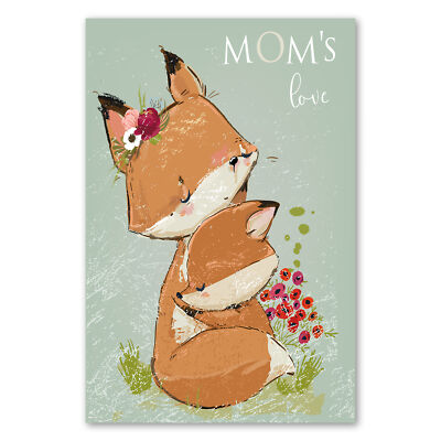 Postereck 4060 Poster Leinwand Kinderzimmer, Mutter Kind Liebe Kuscheln Fuchs