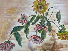 Matene Rachotes Cain Painting MID CENTURY MODERN Listed Floral Rare  1940'S