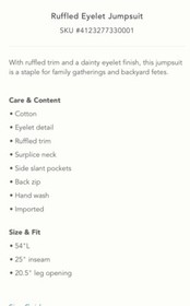 NWT Anthropologie Eri + Ali White Ruffled Eyelet Floral Jumpsuit Size M!!