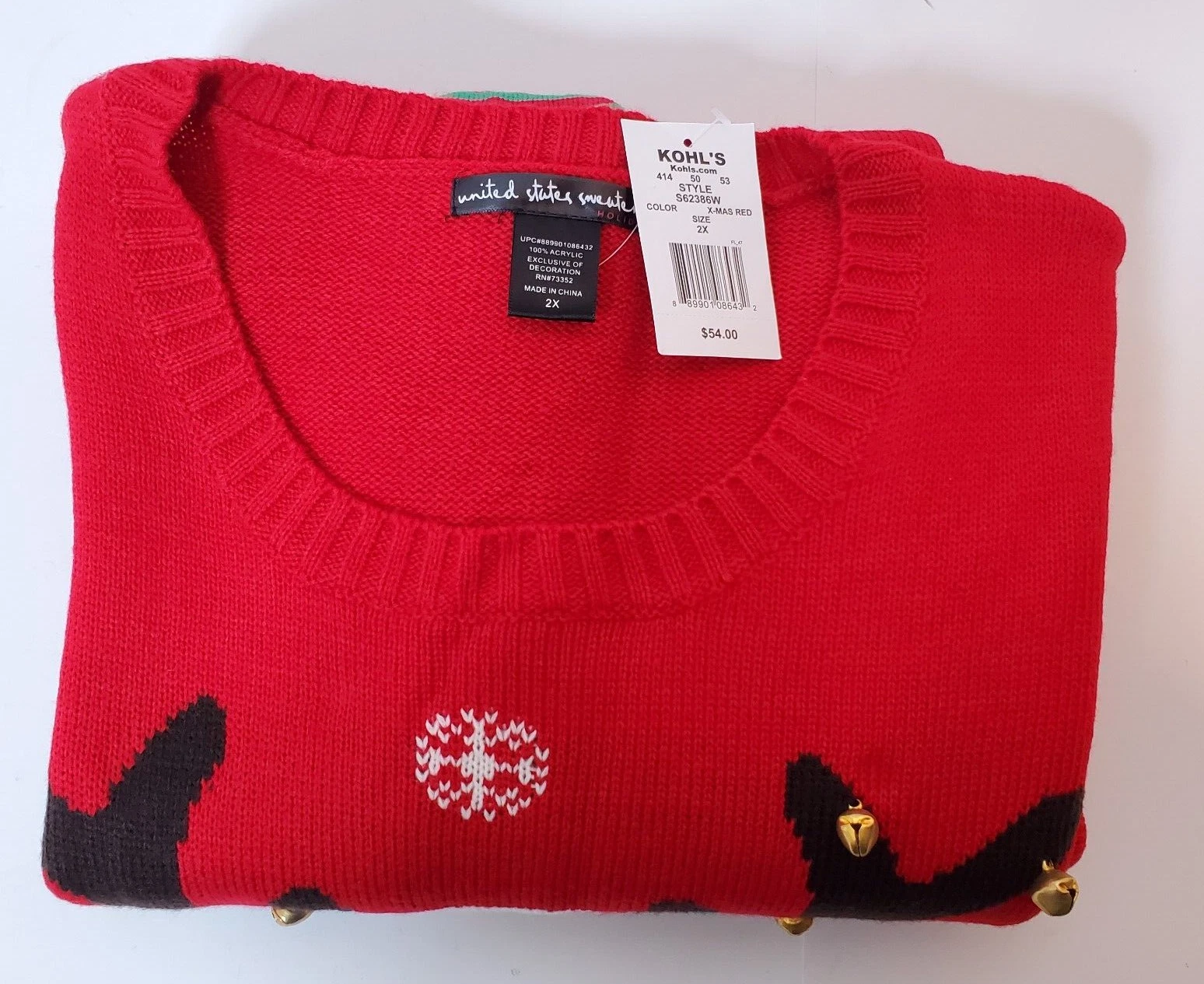United States Sweaters Womens Red Knit Rudolph Christmas Ugly Sweater SZ 2X