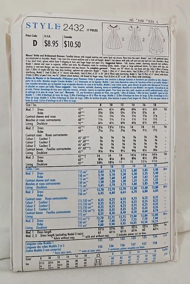 STYLE 2432 Wedding Gown Bridesmaid Prom Dress Pattern Princess Costume UNCUT - Image 2 of 4