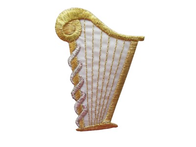#2589 Golden,Silver Harp Musical Stringed Instrument Embroidery Applique Patch
