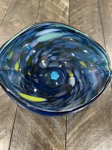 Royal Sealy Cobalt Confetti Glass Bowl Japan Art Glass Hand Blown - Picture 4 of 8